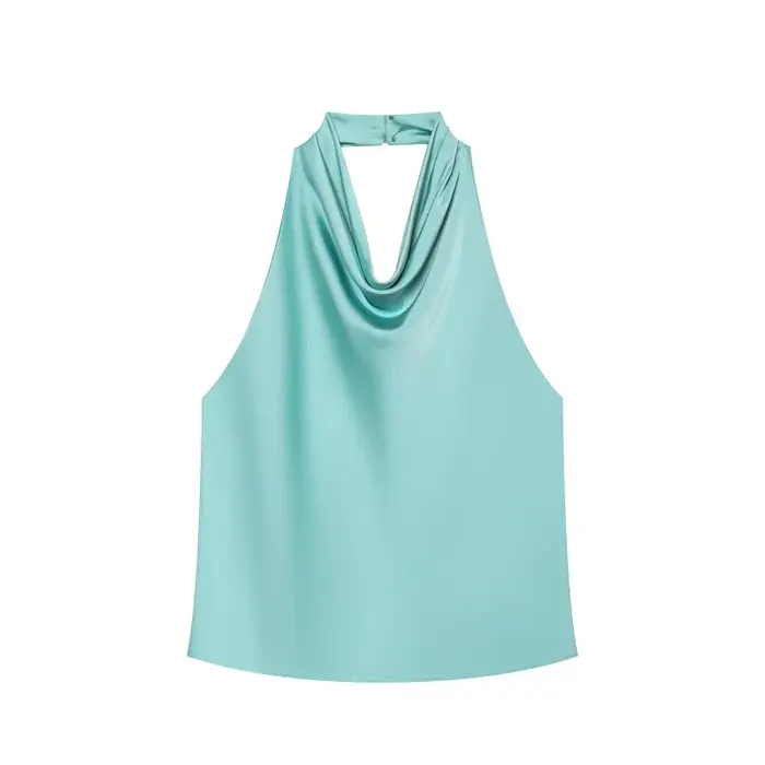 MUJER Satin haut à licou femme 2026 Sexy dos nu hauts pour femmes Camisole épaules nues haut d'été f