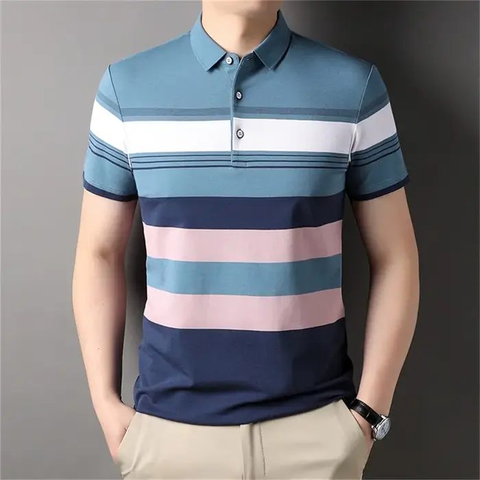 Casual Luxury Polo Shirt For Men Summer Stripped Short Sleeve Golf