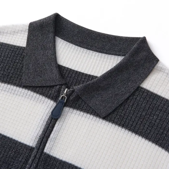 T-shirt pour homme à col polo rayé en tricot à manches courtes 100% Lyocell respirant et confortable pour le travail et les loisirs