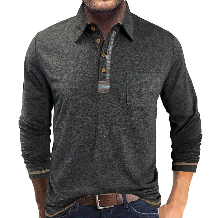 POLO à manches longues en coton coloré pour hommes européens et américains