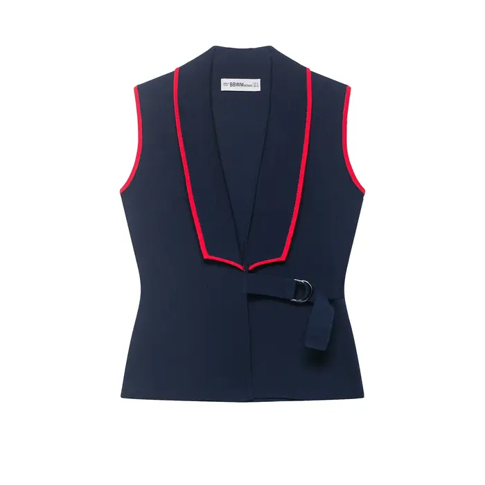 Gilet tricoté sans manches pour femme, col en V, cintré à la taille, double boutonnage, design color