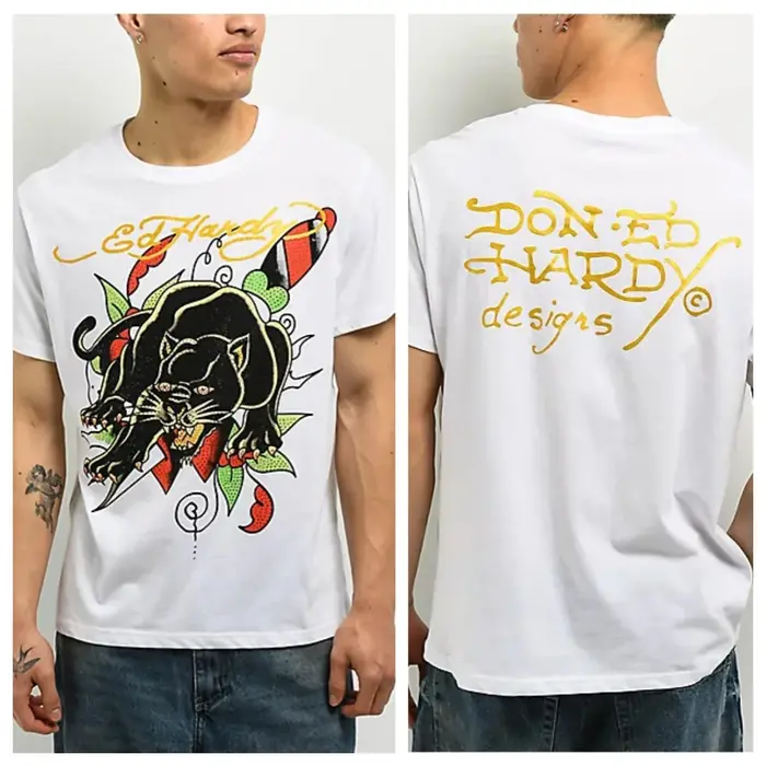 T-shirt Ed Hardy Bat Skull Vintage Street Trendy Brand en coton avec motif graphique pour hommes et 