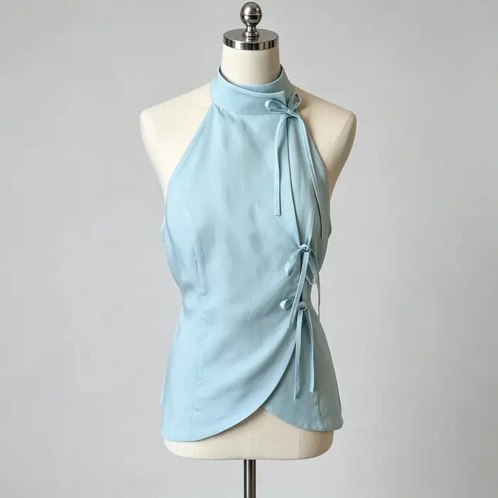 Haut débardeur halter PUAL, design à nouer sur le côté, chemisier décontracté sans manches à col montant, haut pour femme en tissu doux pour le quotidien