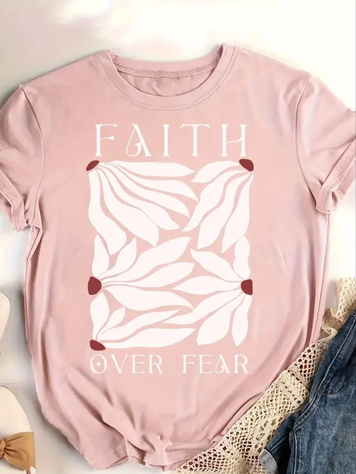 T-shirt pour femme Faith Over Fear - Motif minimaliste de feuille