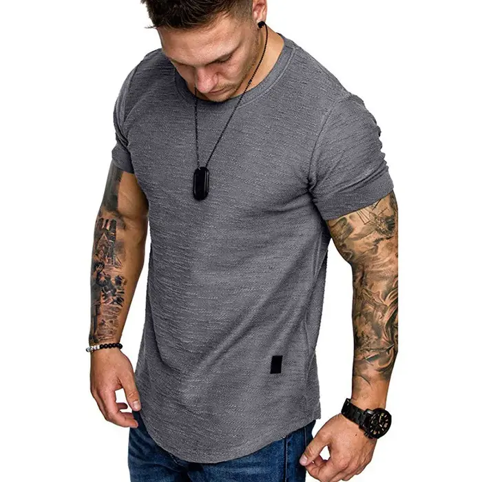 Chemise à manches courtes Streetwear Hip Hop été T-Shirt hommes palangre ourlet incurvé Fitness