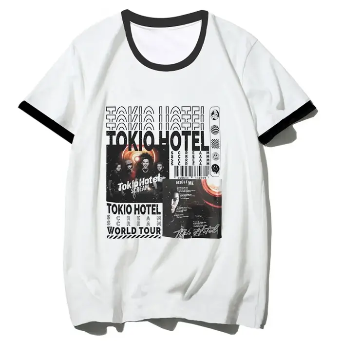 T-shirt Tokio Hotel pour adolescents, streetwear graphique des années 2000, vintage, harajuku, haut coloré, rétro, tendance, graphique, confortable, pastel