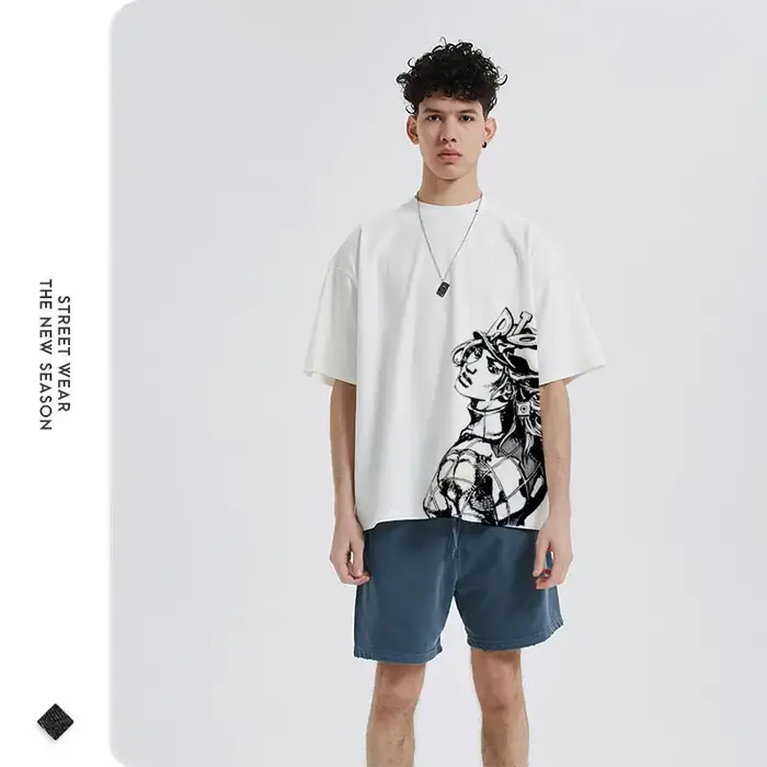 T-shirt Bandai Joestar Johnny vintage délavé JOJO à manches courtes Bizarre Adventure T-shirts oversize S-Steel Ball Run