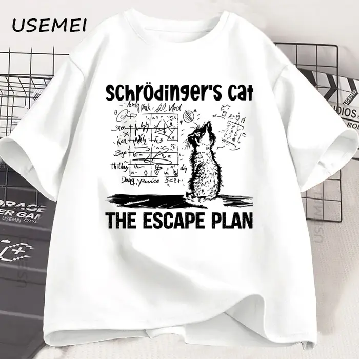 Schrodinger chat T-shirt physique mécanique quantique impression créative