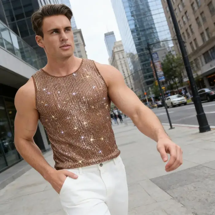 Débardeur scintillant pour homme avec strass