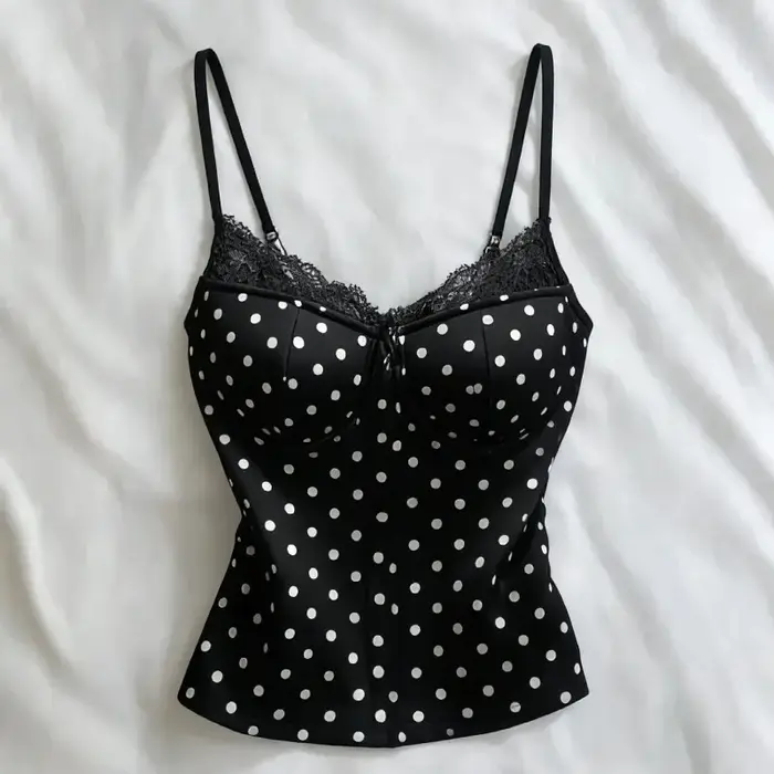 Kimutomo – débardeur court pour femmes, imprimé à pois, en dentelle, patchwork, Slim, mode printemps