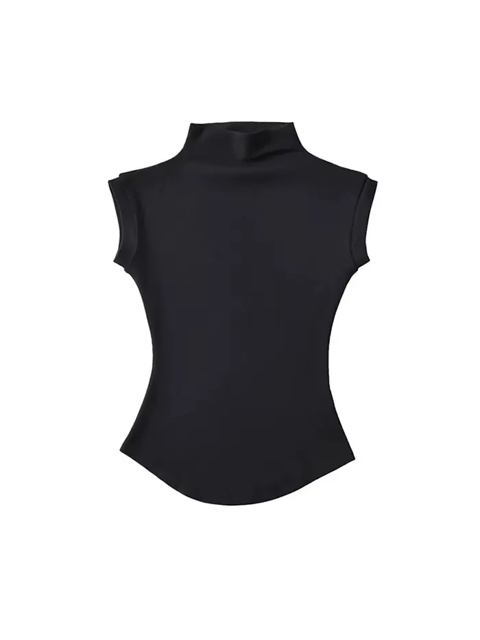 Femmes été Sexy col roulé sans manches T-Shirts hauts solide coupe ajustée pulls t-shirts décontract