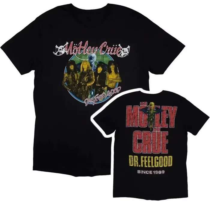T-shirt en coton imprimé Motley Crue Dr. Feelgood été 2026, style rétro, haute qualité, coupe oversi