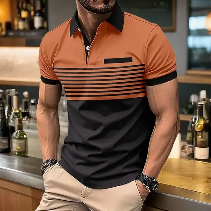 Polo d'été pour hommes européens et américains, imprimé rayé, confortable et respirant, haut décontr