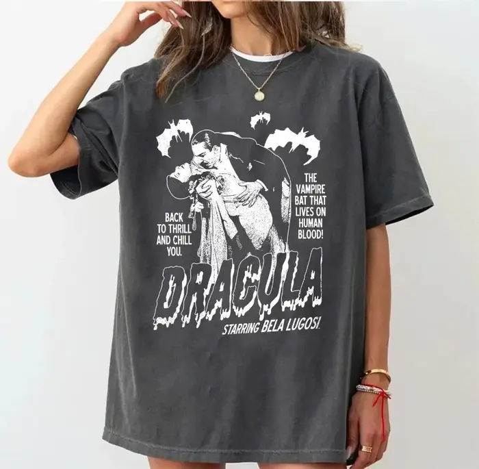 Bela Lugosi Dracula avec des chauves-souris t-shirt graphique rétro film d'horreur chemise Vintage H