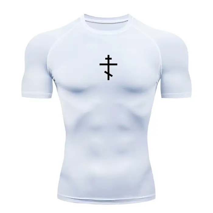 Chemise de Compression à imprimé croisé pour hommes t-shirt athlétique chrétien t-shirts hauts gymnastique entraînement Fitness course bases sous-vêtements