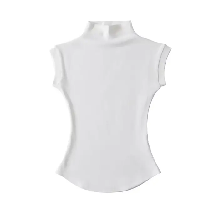 Femmes été Sexy col roulé sans manches T-Shirts hauts solide coupe ajustée pulls