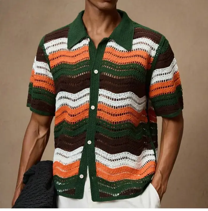 Polo rétro à lacets en Crochet pour hommes