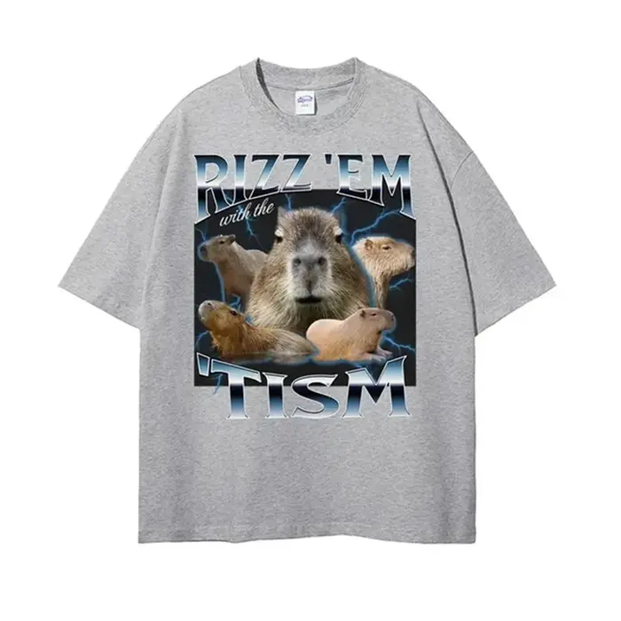 Rizz Em avec le Tisme rétro T-shirt drôle mignon Kawaii Capybara Meme