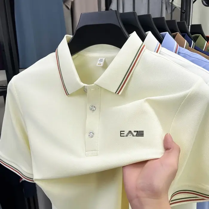 Polo à manches courtes imprimé avec lettres de marque de luxe pour hommes