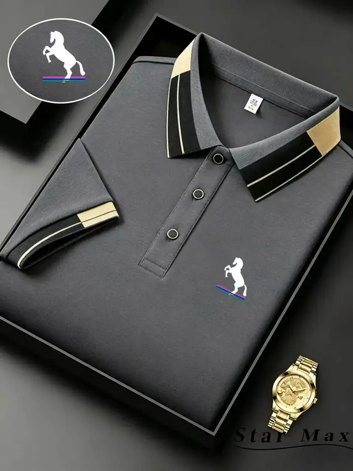 Polo homme luxe à manches courtes avec broderie cheval