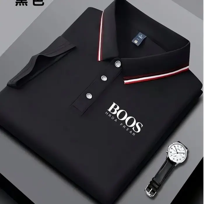 Polo homme business casual à col rayé et imprimé lettres