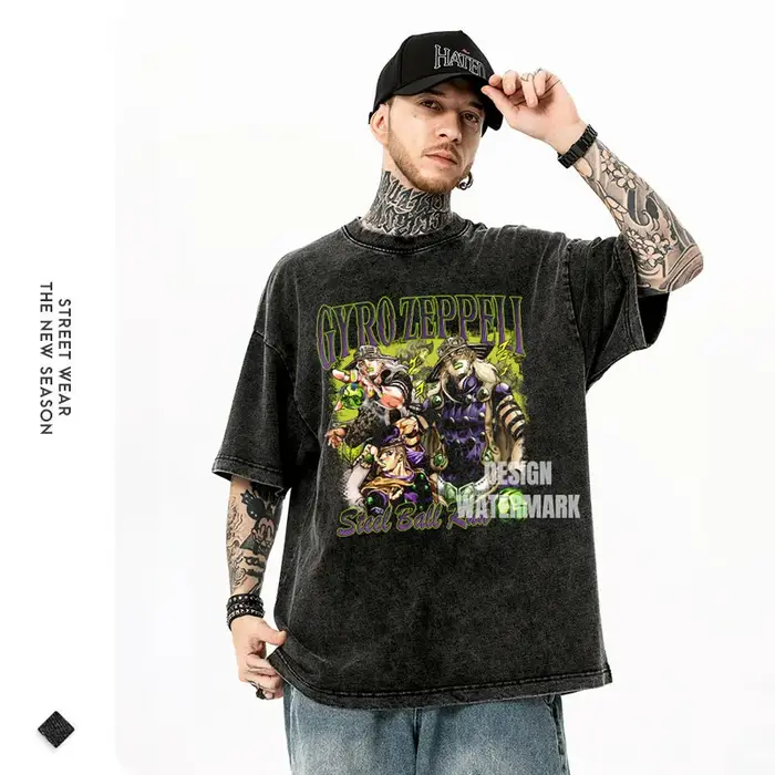 Bandai Anime JoJos t-shirt Vintage lavé JOJO boule d'acier course T-shirts Streetwear Manga Gyro Zeppeli hauts