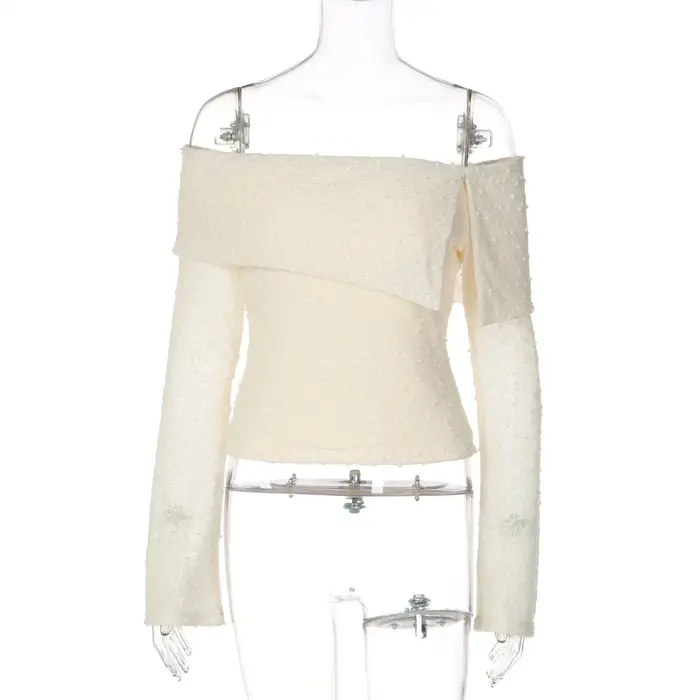 T-shirt asymétrique à manches longues et coupe trompette pour femme, nouveau style printemps, design