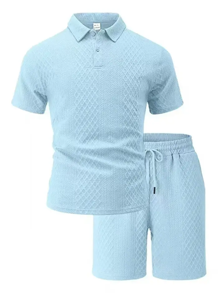 Nouvelle collection été 2025 : Ensemble décontracté pour homme – Polo à revers, chemise à manches courtes et short, texture jacquard