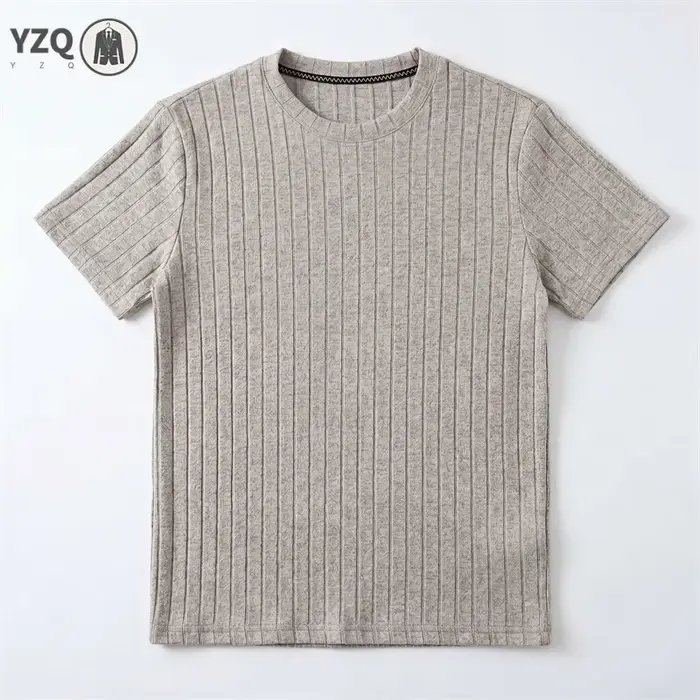 T-shirt côtelé basique à col rond pour homme