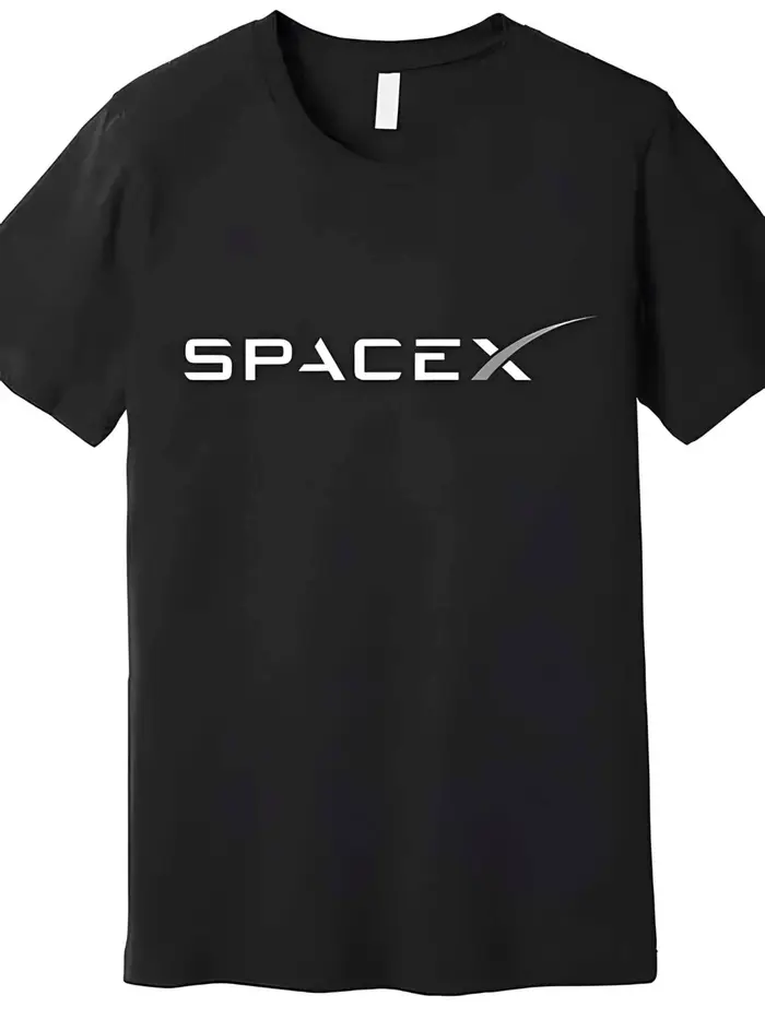 T-shirt noir à manches courtes SPACEX avec lettrage blanc et accents argentés - Un choix parfait pou