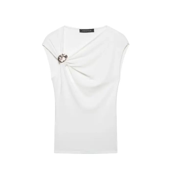BSAY T-shirt blanc asymétrique pour femme, nouvelle collection été, streetwear, avec boucle métalliq