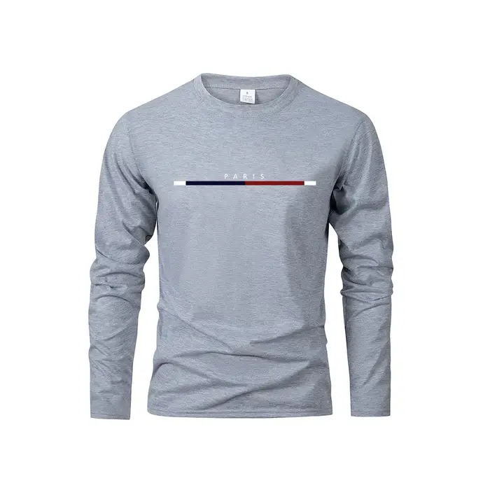 Hommes à manches longues t-shirts de PARIS impression couleur unie décontracté hauts automne haute qualité T-Shirt ample