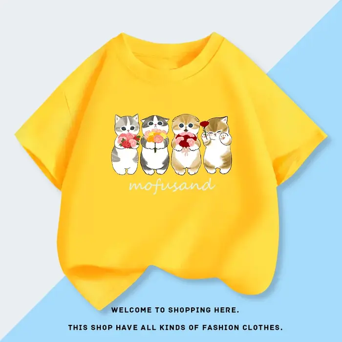 T-shirt à manches courtes confortable en coton avec imprimé de dessin animé de chat Mofusand, nouvelle mode d'été