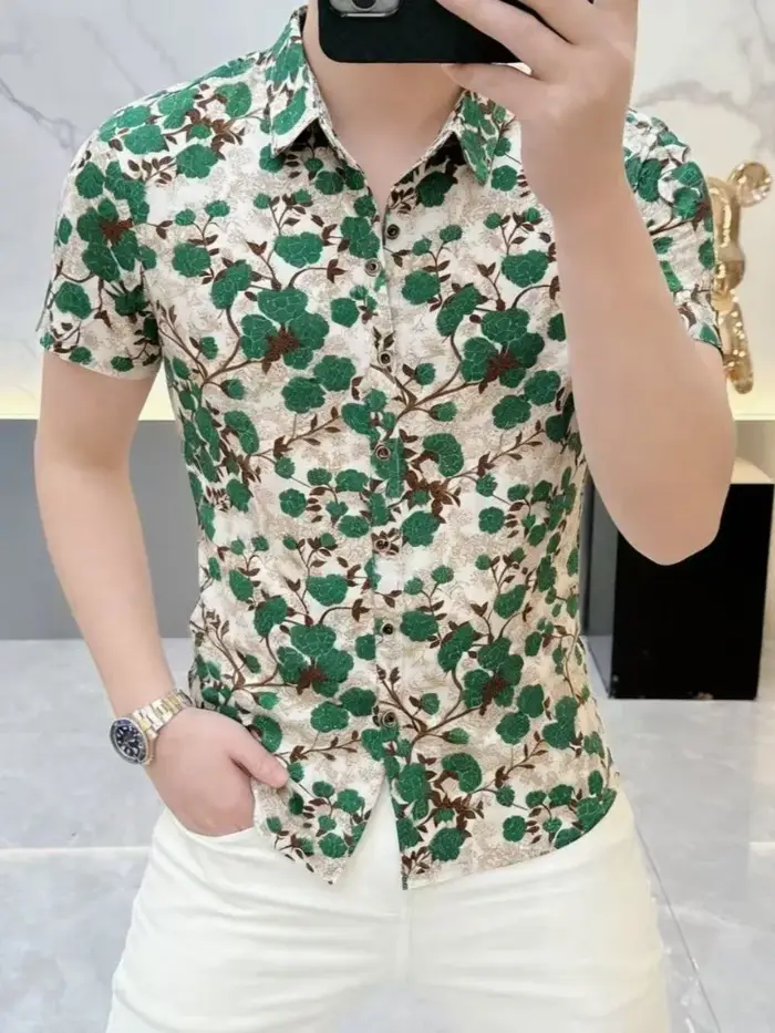 Chemise à manches courtes à imprimé floral tendance pour homme
