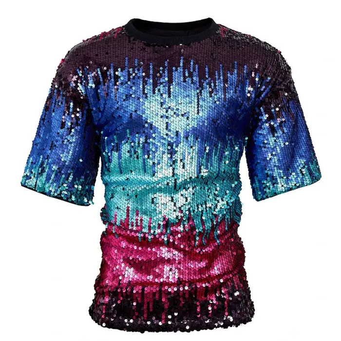 T-shirts à sequins colorés à manches courtes pour hommes, collection 2026, parfaits pour les soirées brillantes et les spectacles sur scène