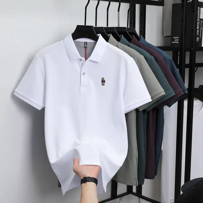 Polo à manches courtes pour hommes T-shirt respirant 100% coton marque haut de gamme ours de dessin animé