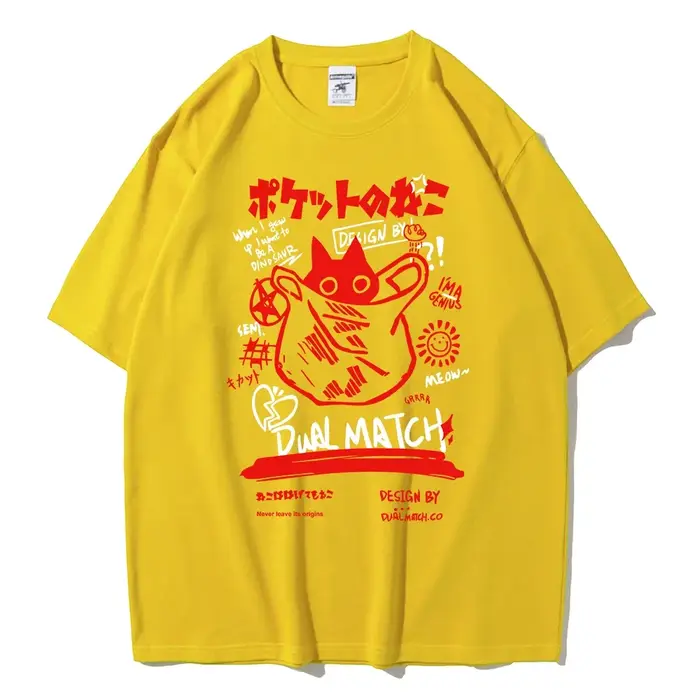 T-shirt à manches courtes pour femmes, dessin animé, Harajuku, Kawaii, imprimé chat, vêtements de rue pour Couple, vêtements amples, Y2K, été, 2024