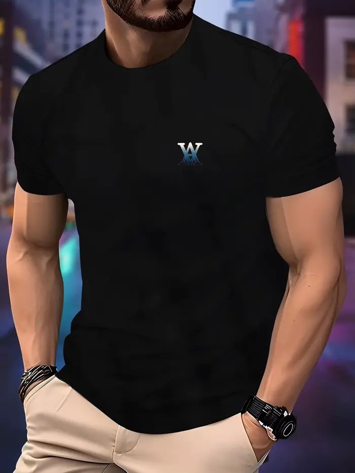 T-shirt de course à col rond pour hommes, haut fin avec lettres imprimées, séchage rapide, manches c