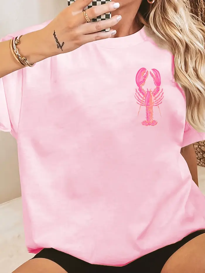 Femmes 100% coton homard citron tranche graphique T-Shirt à manches courtes haut d'été