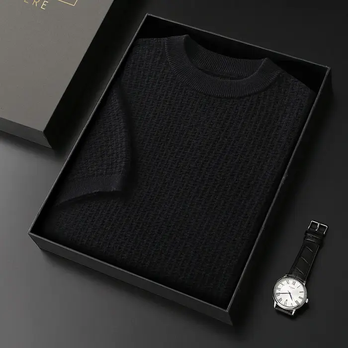 Pulls tricotés à manches courtes pour hommes, 100% coton, à la mode, classiques, de qualité supérieu