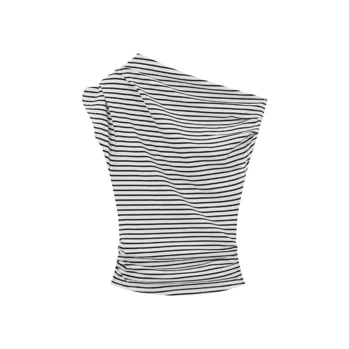 Slim Fit rayé épaule inclinée T-Shirts femmes été Chic taille cintrée en plein air Bared coréen Sle coton haut décontracté