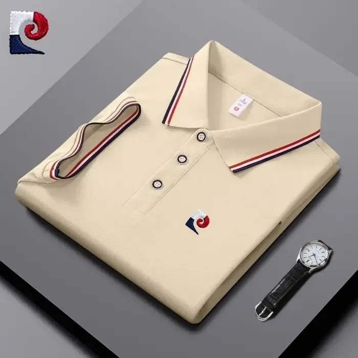 Polo d'été avec logo brodé de haute qualité pour hommes, T-shirt polyvalent à la mode, décontracté, 