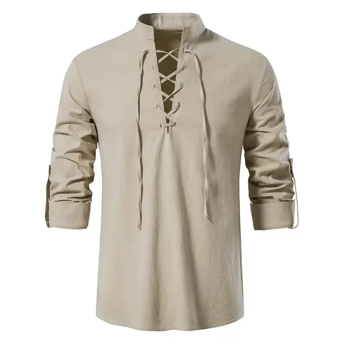 T-shirt en coton et lin à manches longues pour hommes