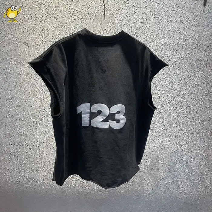 Haute qualité ample Vintage RRR123 manches coupées t-shirt hommes femme hauts à la mode