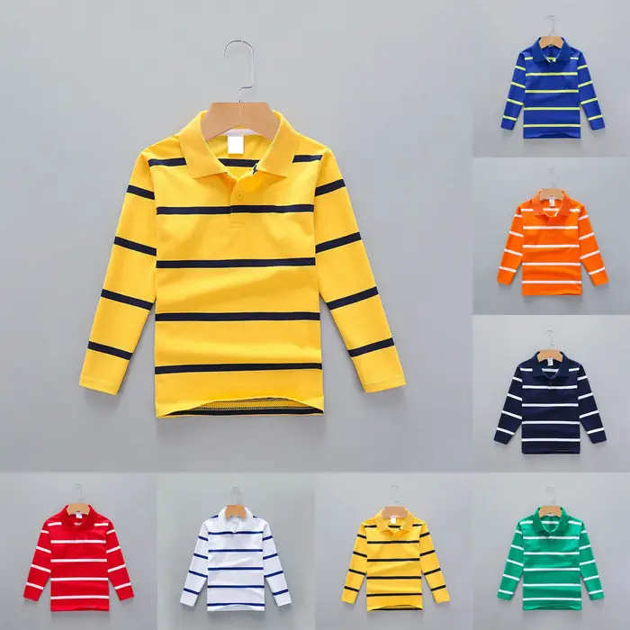 Garçon Polos chemise couleur rayures col rabattu automne à manches longues