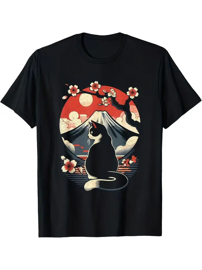 T-shirts Anime Samurai Cat - Impression d'art Ninjutsu japonais
