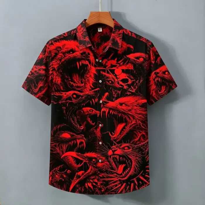 Chemise à manches courtes pour homme avec imprimé tête de loup dominant