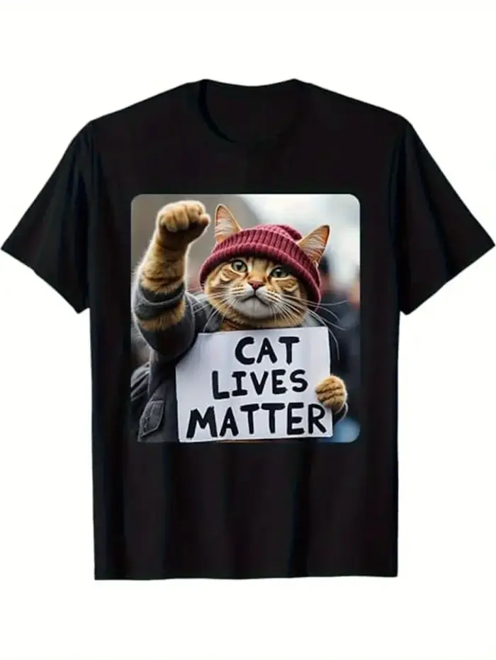 T-shirt graphique drôle de chat pour hommes – T-shirt à col rond extensible et respirant avec motif 