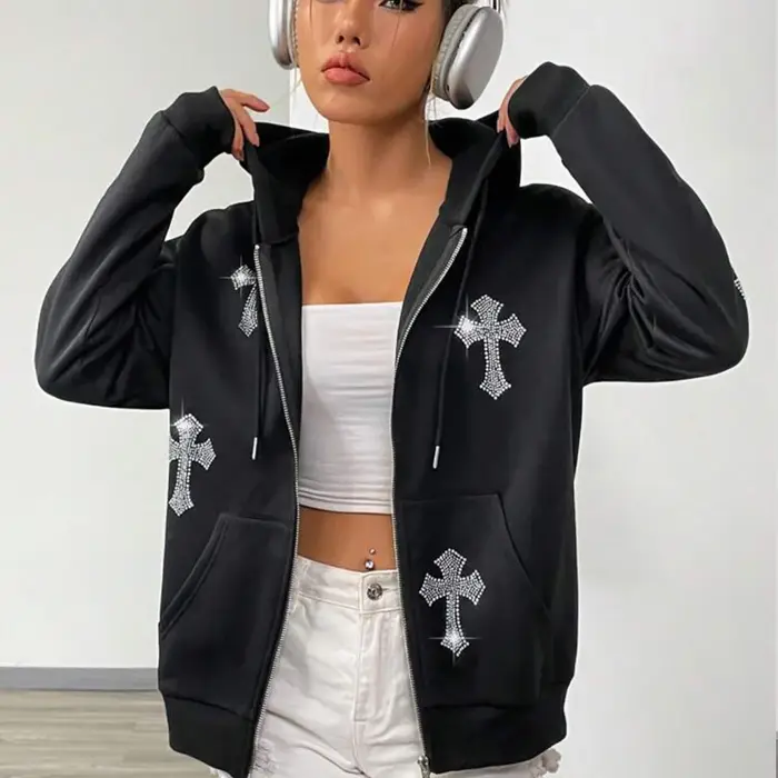 Sweat à capuche zippé à manches longues pour hommes et femmes, sweats à capuche gothiques avec biscu