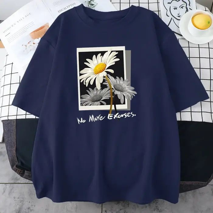 T-shirt en coton avec image de fleur pour femme